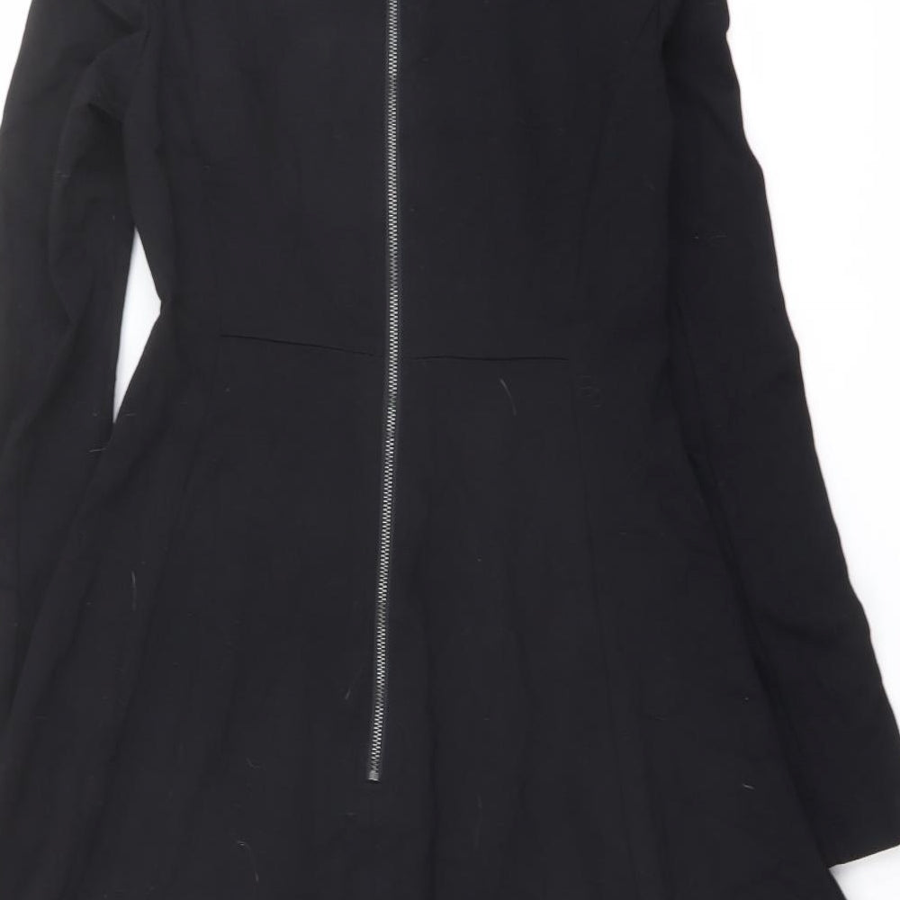 Marks and Spencer Womens Black Viscose Fit & Flare Size 8 Boat Neck Zip