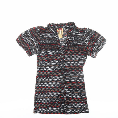Zara Womens Multicoloured Geometric Polyester Basic Button-Up Size M V-Neck