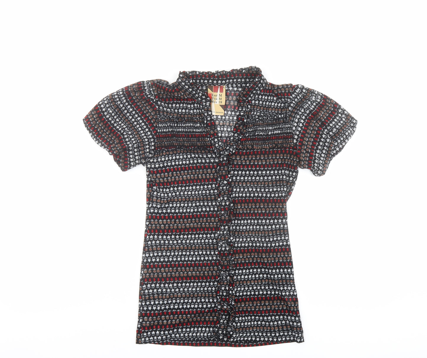Zara Womens Multicoloured Geometric Polyester Basic Button-Up Size M V-Neck