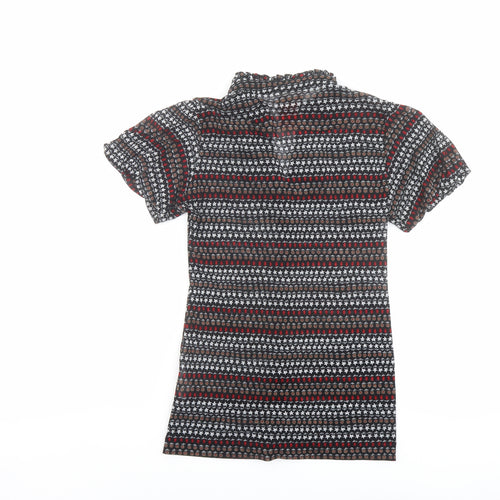 Zara Womens Multicoloured Geometric Polyester Basic Button-Up Size M V-Neck