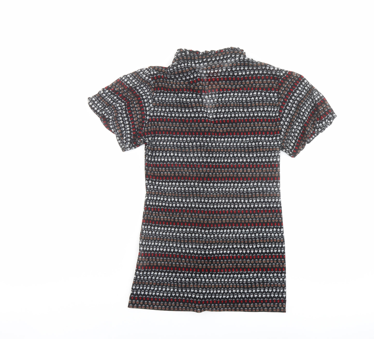 Zara Womens Multicoloured Geometric Polyester Basic Button-Up Size M V-Neck