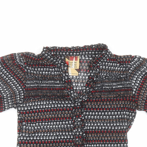 Zara Womens Multicoloured Geometric Polyester Basic Button-Up Size M V-Neck