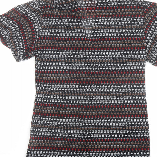 Zara Womens Multicoloured Geometric Polyester Basic Button-Up Size M V-Neck
