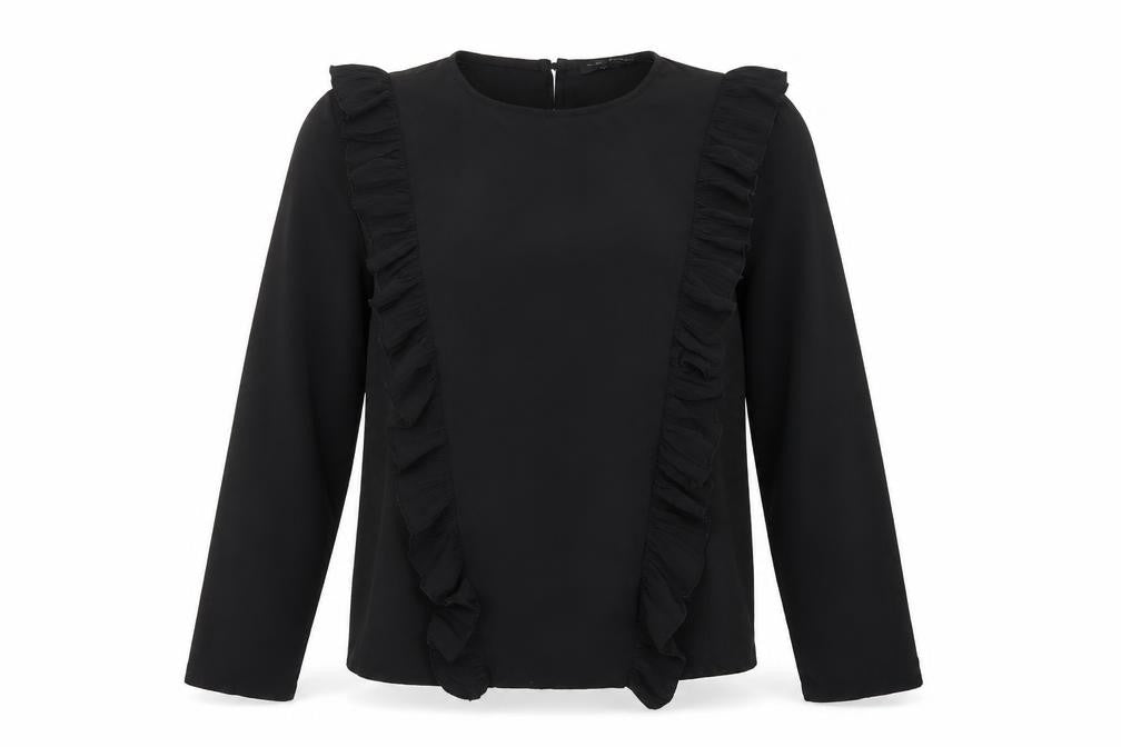 Front view of Select women’s black polyester basic t-shirt, size UK 14, round neck