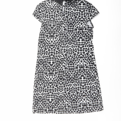 Dorothy Perkins Womens Black Geometric Viscose A-Line Size 8 Collared Button