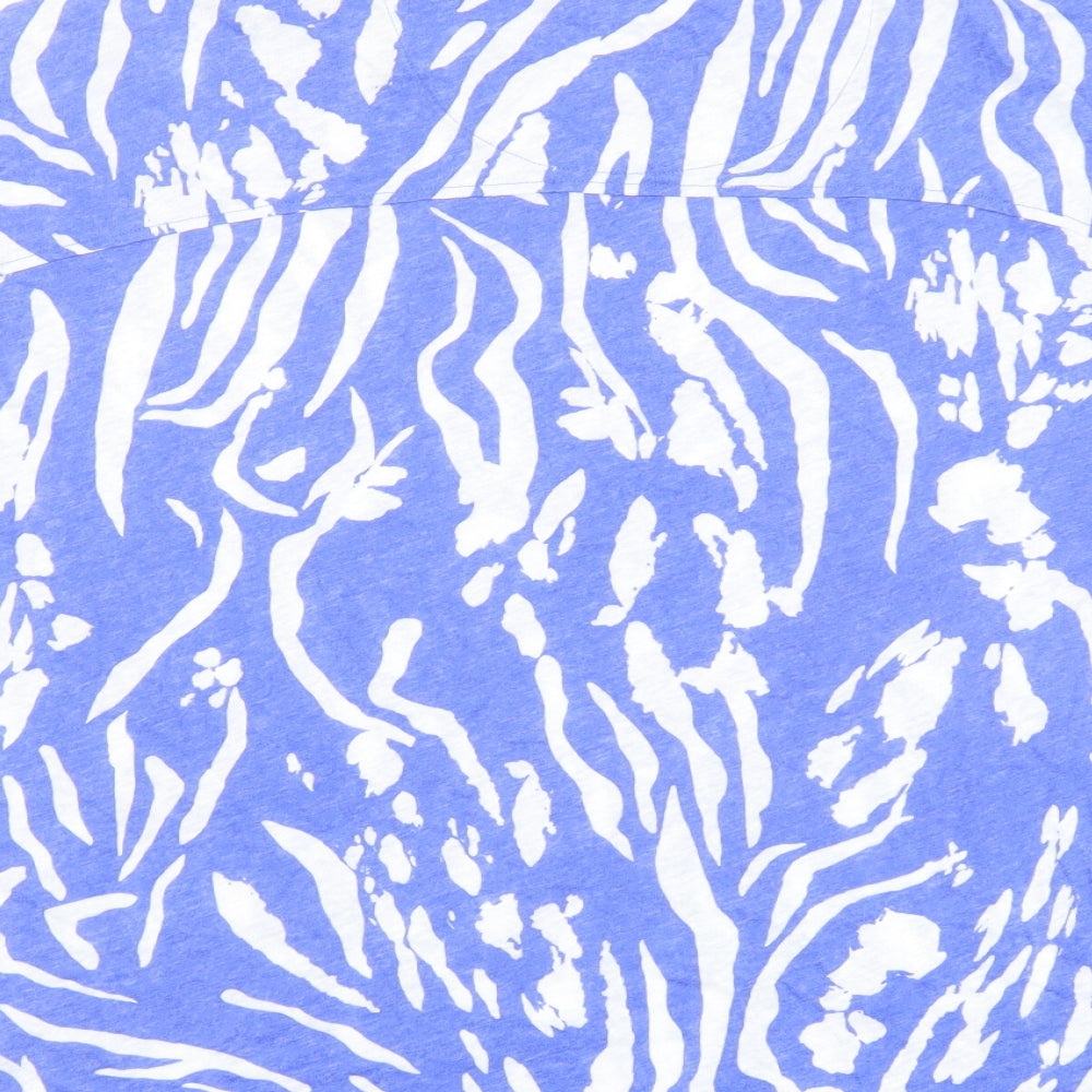 Marks and Spencer Womens Blue Animal Print Linen Basic T-Shirt Size 16 Round Neck - Tiger Print