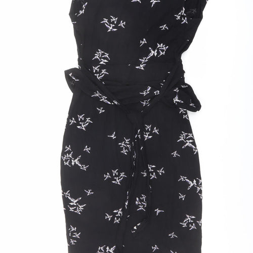 Dorothy Perkins Womens Black Geometric Viscose A-Line Size 8 V-Neck Pullover - Bird pattern
