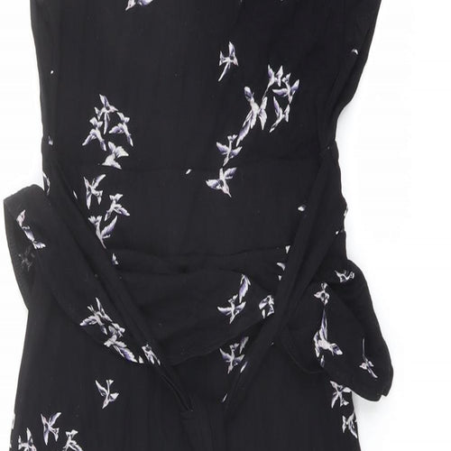 Dorothy Perkins Womens Black Geometric Viscose A-Line Size 8 V-Neck Pullover - Bird pattern