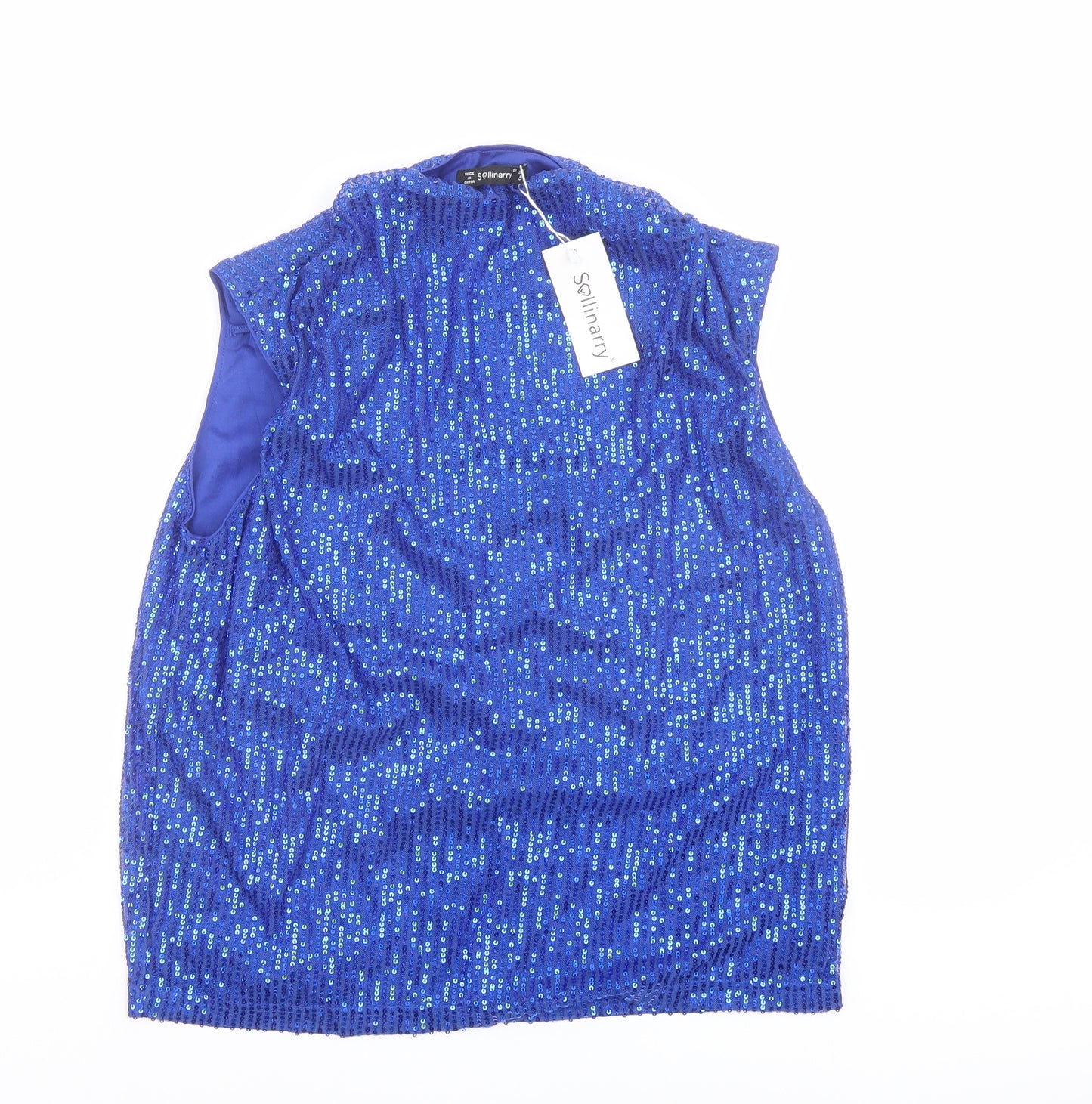 Sollinary Womens Blue Polyester Basic Tank Size S Cowl Neck