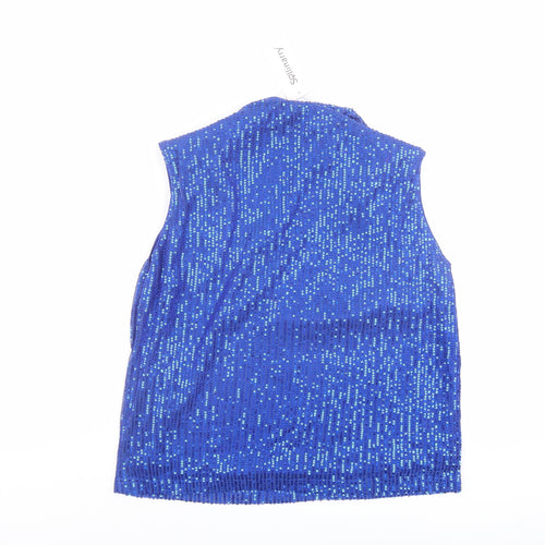 Sollinary Womens Blue Polyester Basic Tank Size S Cowl Neck