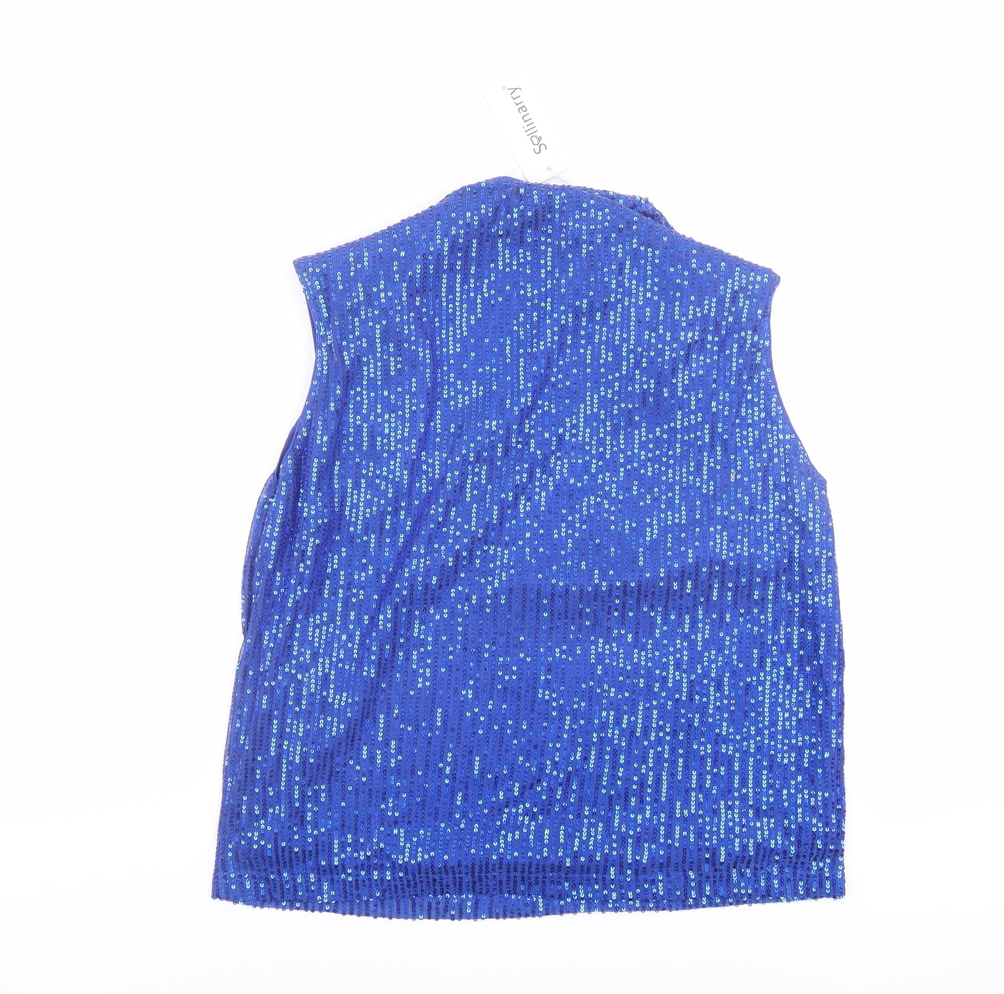 Sollinary Womens Blue Polyester Basic Tank Size S Cowl Neck