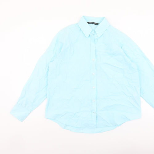 Zara Womens Blue Cotton Basic Button-Up Size S Collared