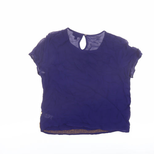 Topshop Womens Blue Striped Polyester Basic Blouse Size 10 Round Neck