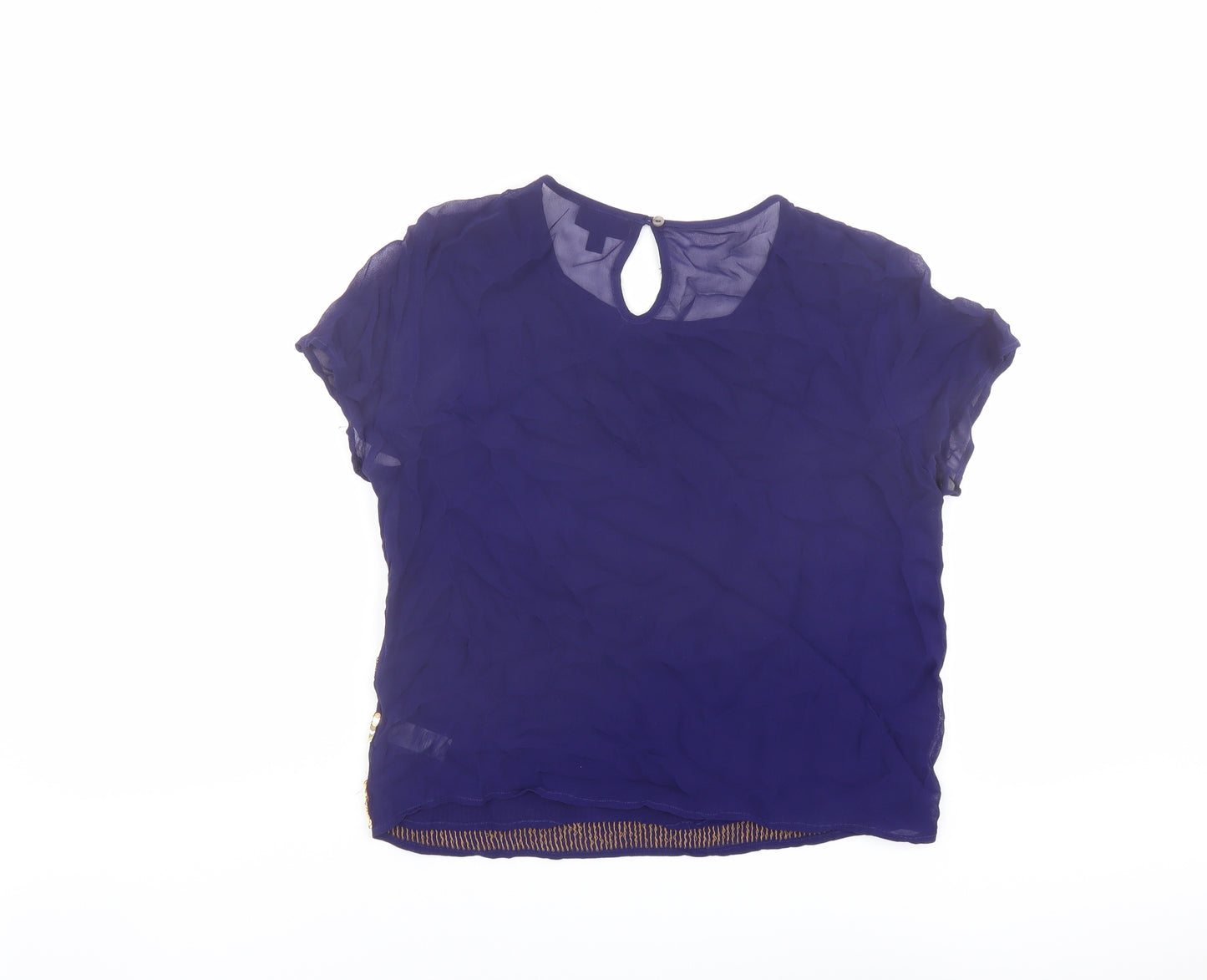 Topshop Womens Blue Striped Polyester Basic Blouse Size 10 Round Neck