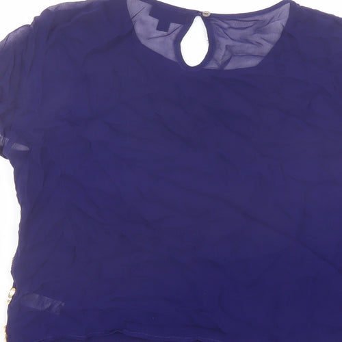 Topshop Womens Blue Striped Polyester Basic Blouse Size 10 Round Neck