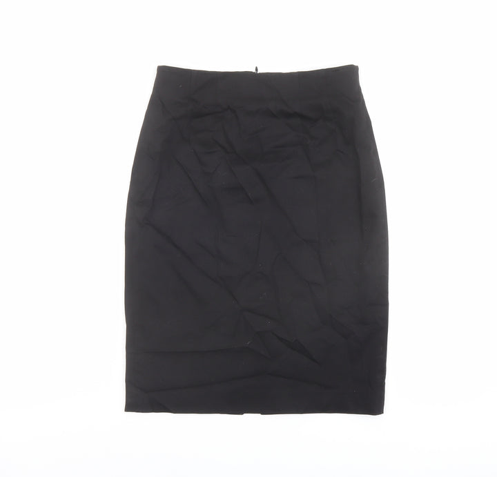 Zara Womens Black Cotton Straight & Pencil Skirt Size 8 Zip