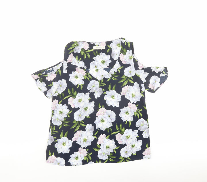 Oasis Womens Multicoloured Floral Polyester Basic Blouse Size 10 V-Neck - Cold Shoulder