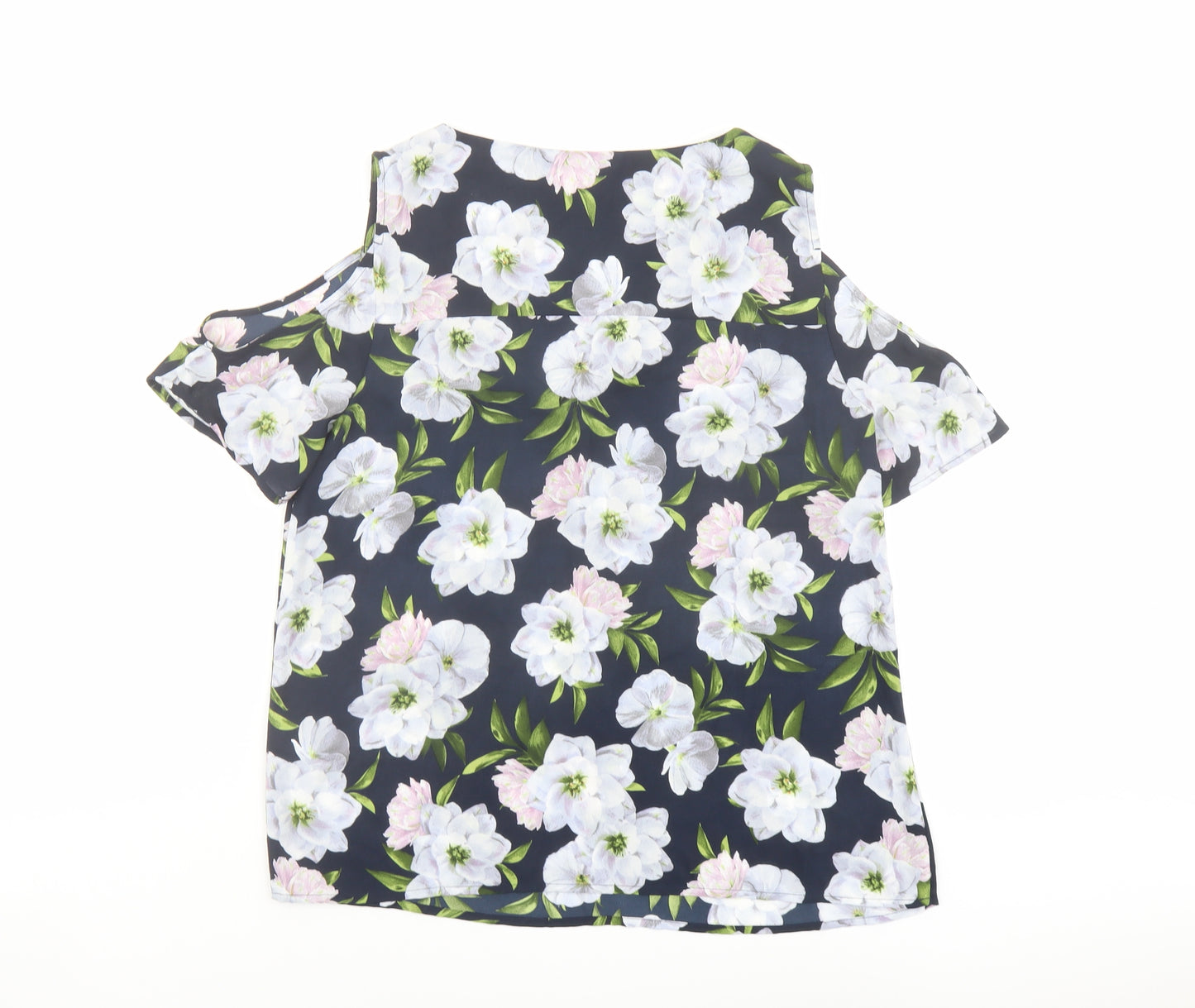 Oasis Womens Multicoloured Floral Polyester Basic Blouse Size 10 V-Neck - Cold Shoulder