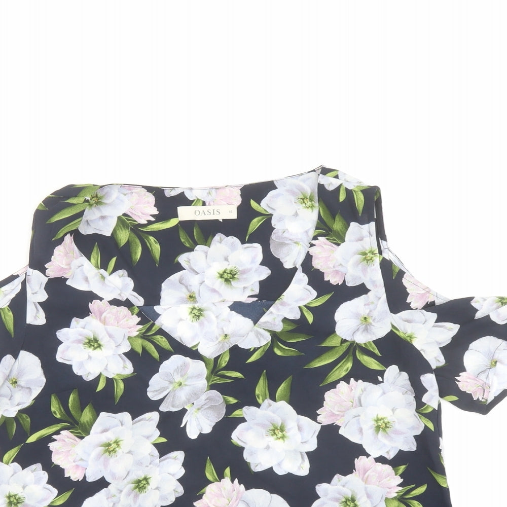 Oasis Womens Multicoloured Floral Polyester Basic Blouse Size 10 V-Neck - Cold Shoulder