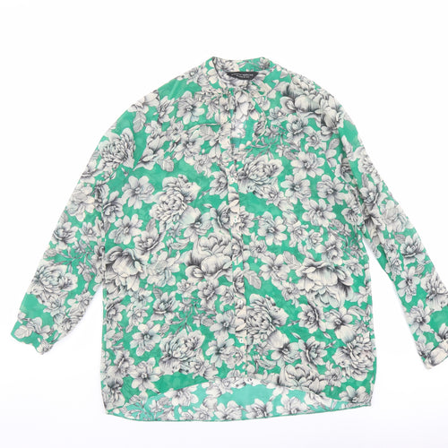 Dorothy Perkins Womens Green Floral Polyester Basic Button-Up Size 8 Round Neck