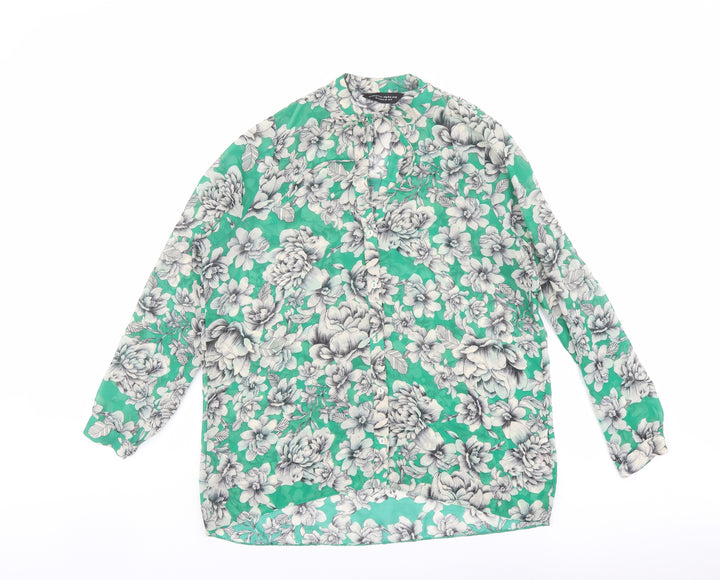 Dorothy Perkins Womens Green Floral Polyester Basic Button-Up Size 8 Round Neck