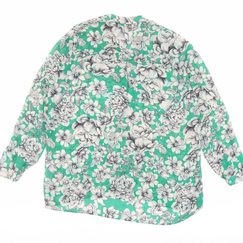 Dorothy Perkins Womens Green Floral Polyester Basic Button-Up Size 8 Round Neck
