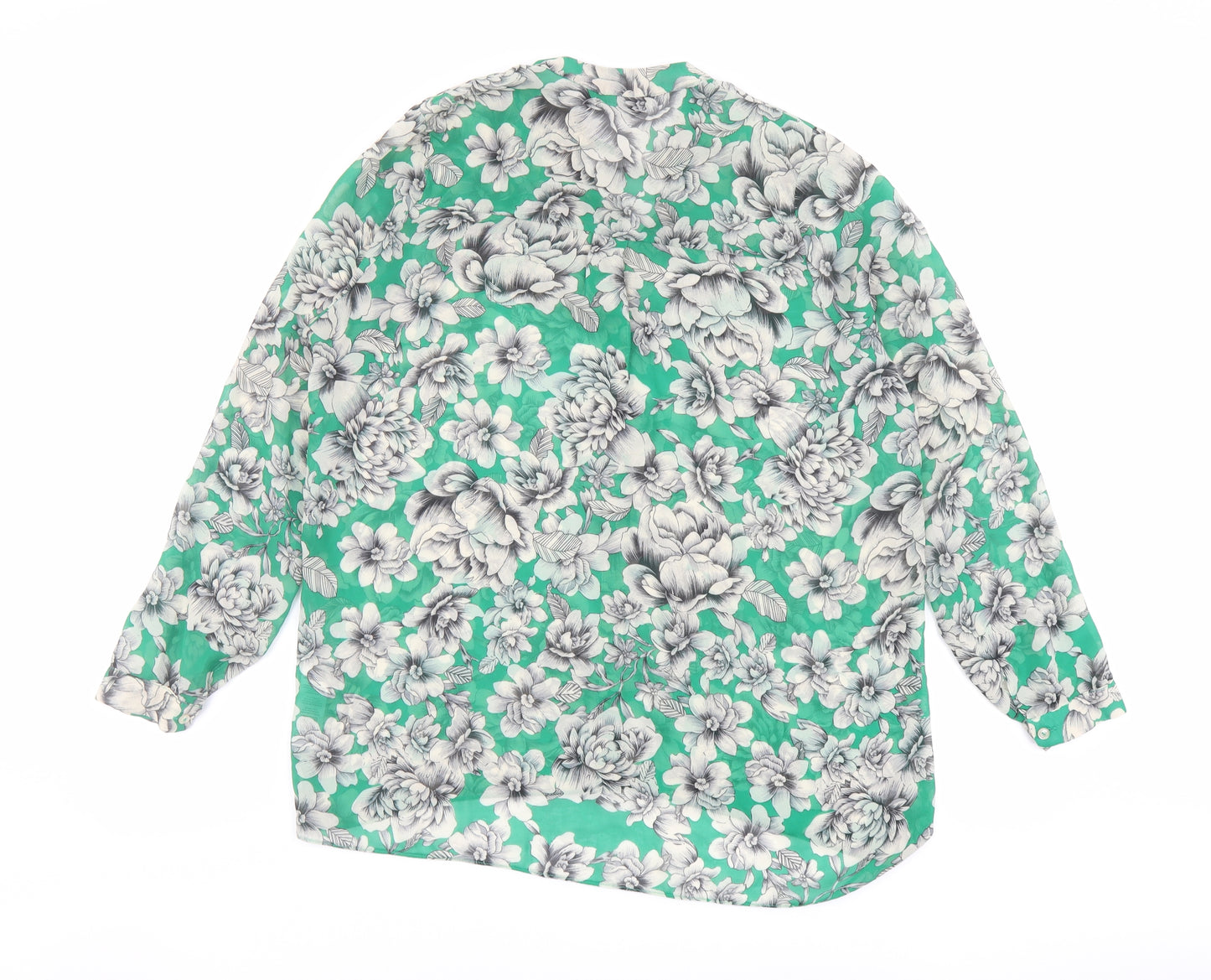 Dorothy Perkins Womens Green Floral Polyester Basic Button-Up Size 8 Round Neck