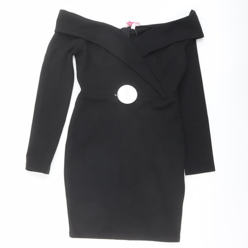 Pink Boutique Womens Black Polyester Shift Size 8 Off the Shoulder Zip