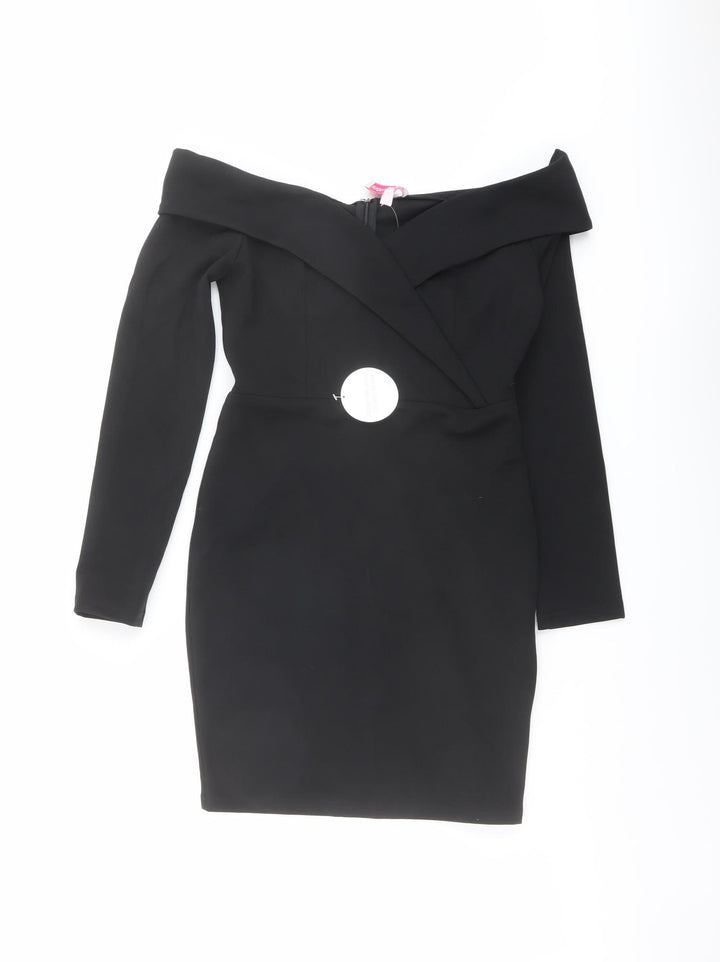 Pink Boutique Womens Black Polyester Shift Size 8 Off the Shoulder Zip