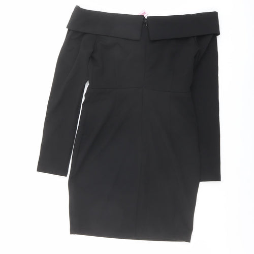 Pink Boutique Womens Black Polyester Shift Size 8 Off the Shoulder Zip
