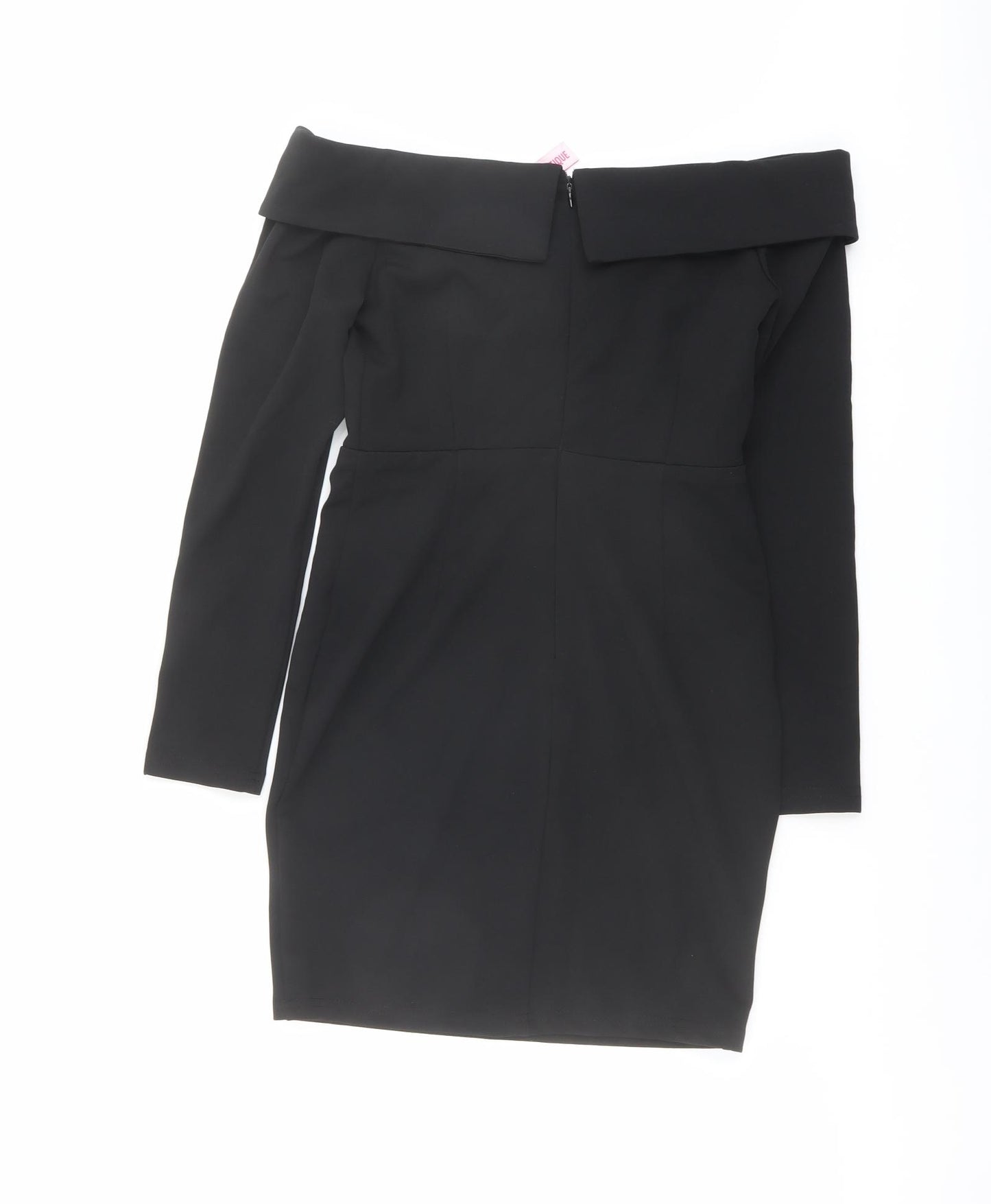 Pink Boutique Womens Black Polyester Shift Size 8 Off the Shoulder Zip