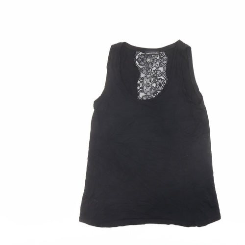 Warehouse Womens Black Viscose Basic Tank Size 10 Round Neck