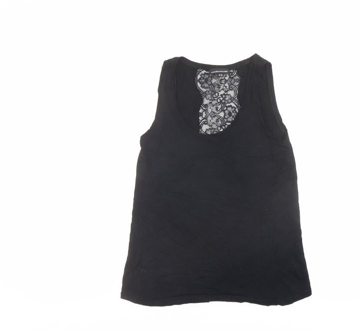 Warehouse Womens Black Viscose Basic Tank Size 10 Round Neck