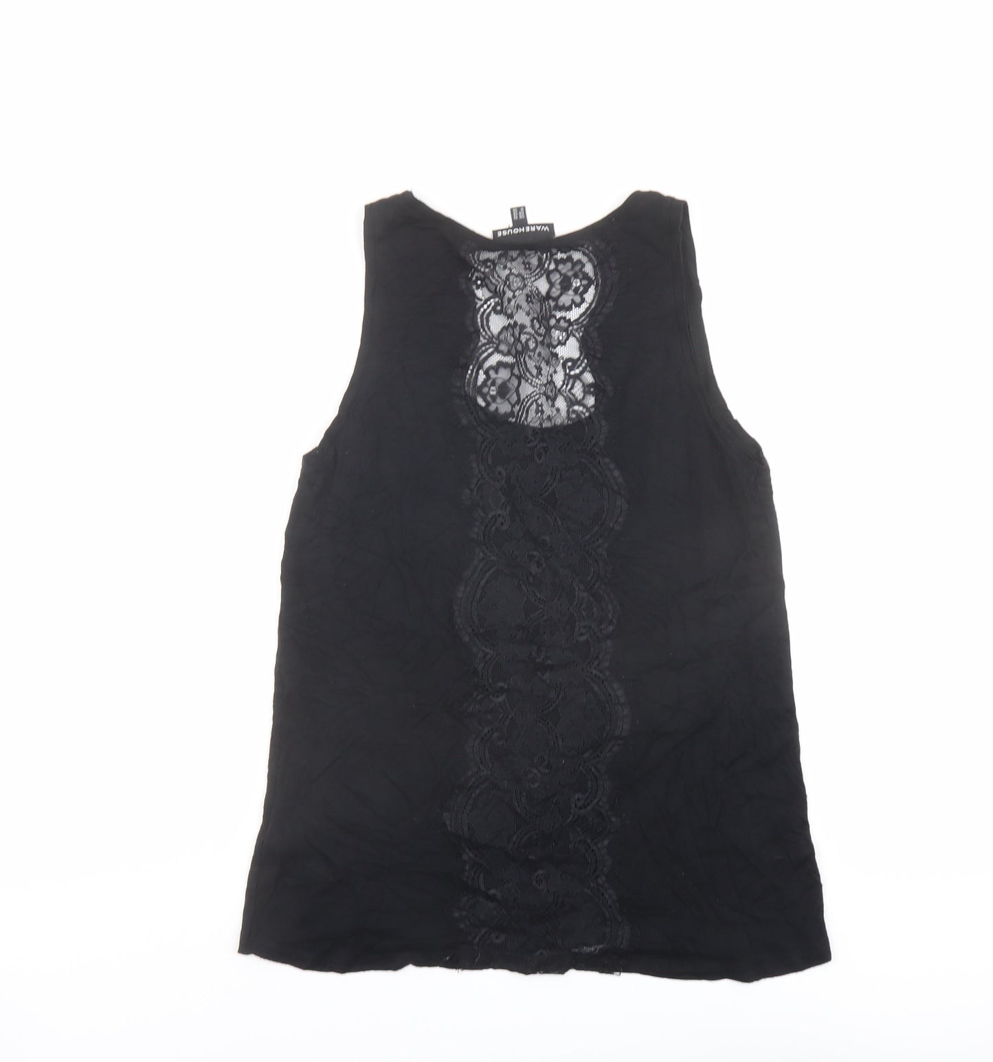 Warehouse Womens Black Viscose Basic Tank Size 10 Round Neck