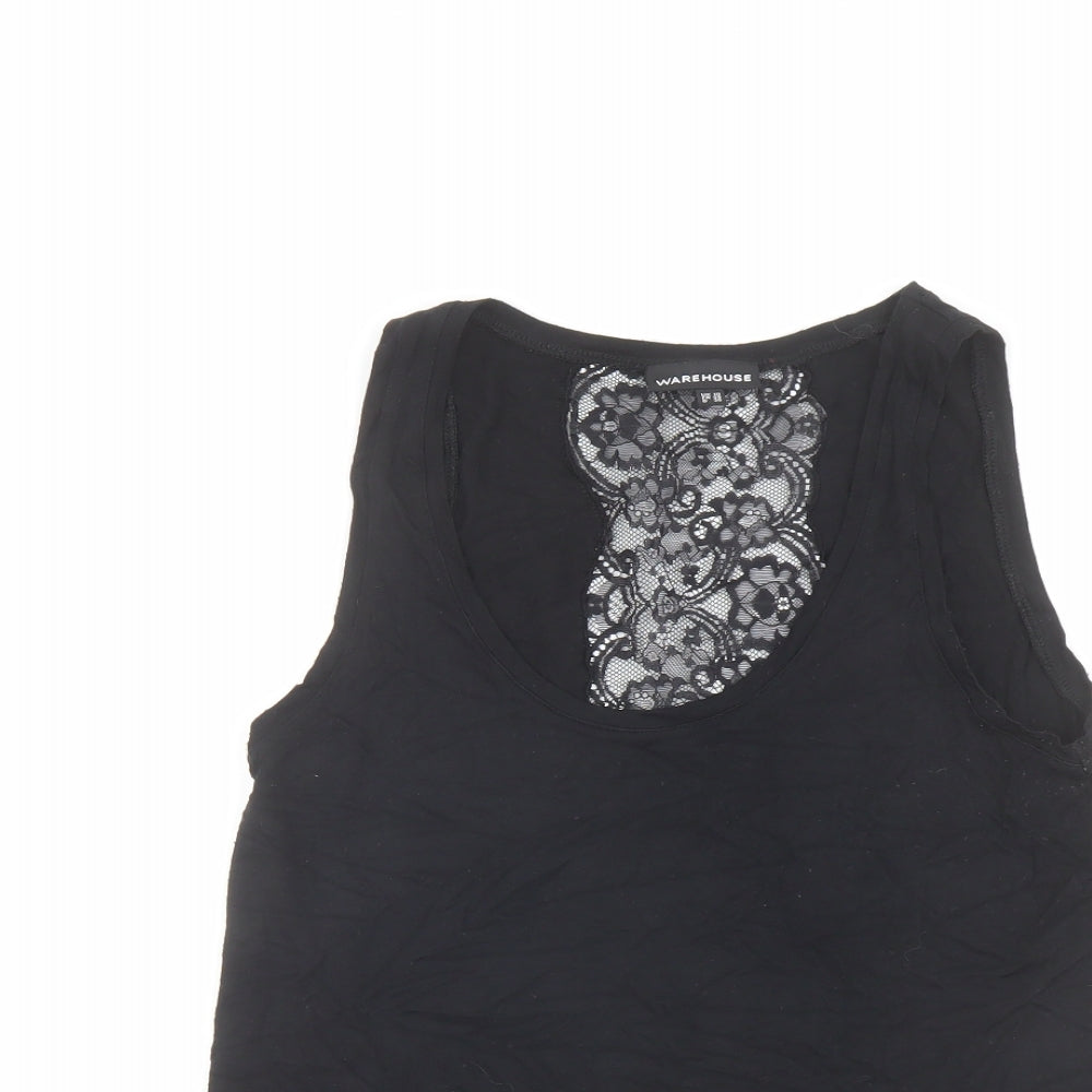 Warehouse Womens Black Viscose Basic Tank Size 10 Round Neck