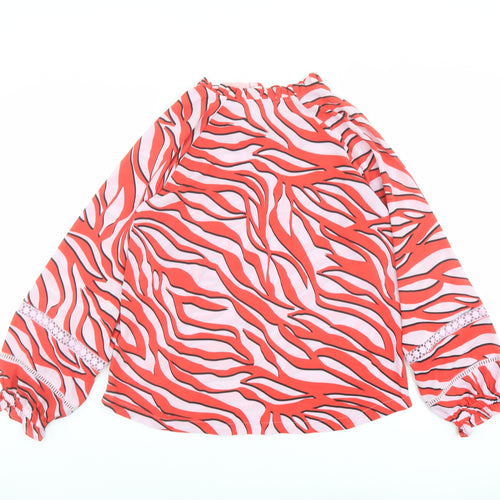 Marks and Spencer Womens Red Animal Print Polyester Basic Blouse Size 6 V-Neck - Tiger Print