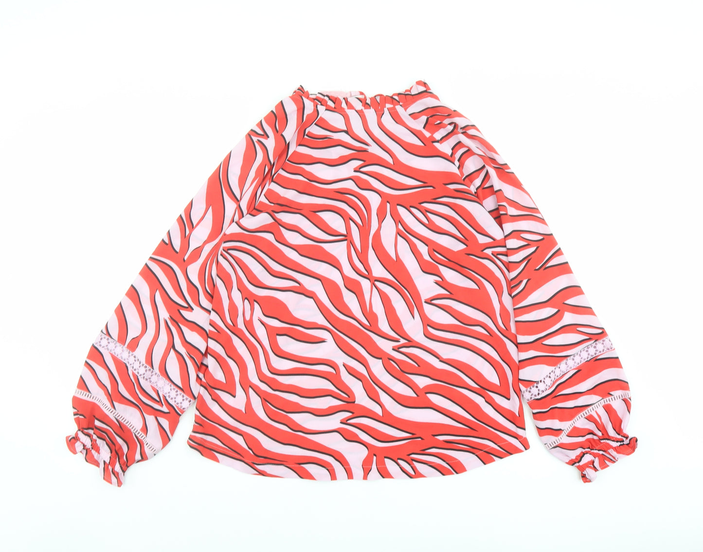 Marks and Spencer Womens Red Animal Print Polyester Basic Blouse Size 6 V-Neck - Tiger Print