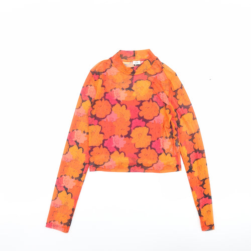 River Island Girls Orange Floral Polyester Basic T-Shirt Size 11-12 Years Mock Neck Pullover