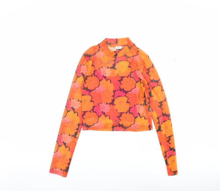 River Island Girls Orange Floral Polyester Basic T-Shirt Size 11-12 Years Mock Neck Pullover