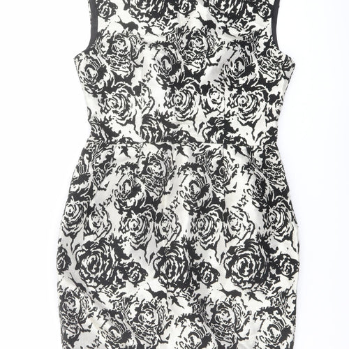 Glamorous Womens Black Floral Cotton Shift Size 10 Round Neck Zip