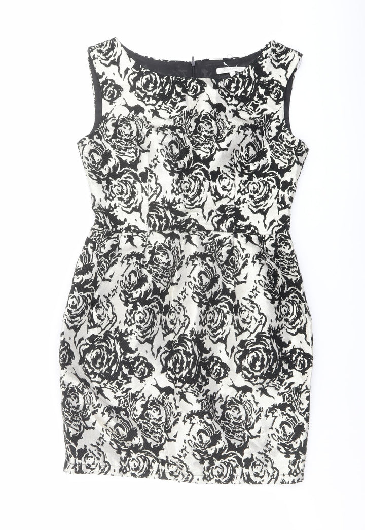 Glamorous Womens Black Floral Cotton Shift Size 10 Round Neck Zip
