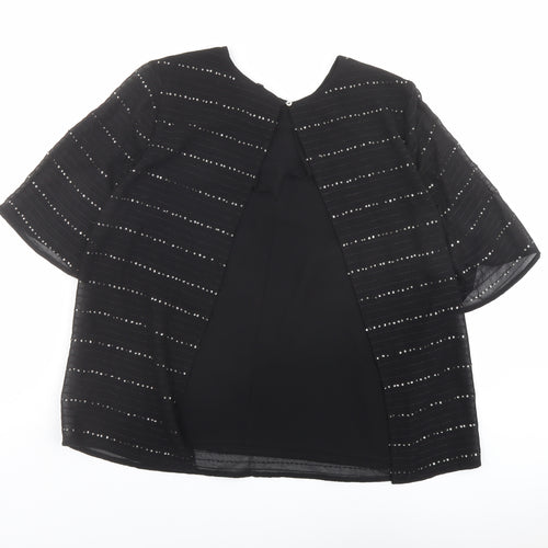 NEXT Womens Black Striped Polyester Basic T-Shirt Size 10 Round Neck