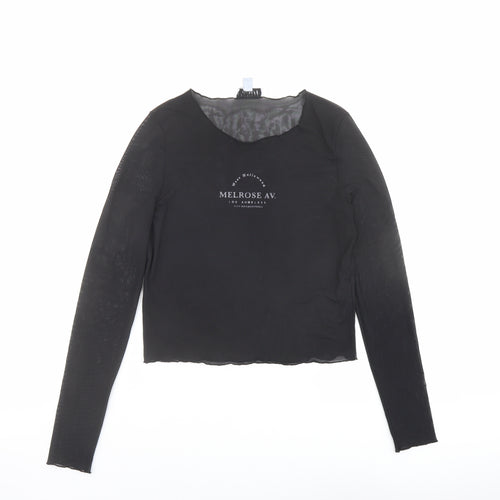 Topshop Womens Black Polyester Basic T-Shirt Size 12 Round Neck - Melrose Av.