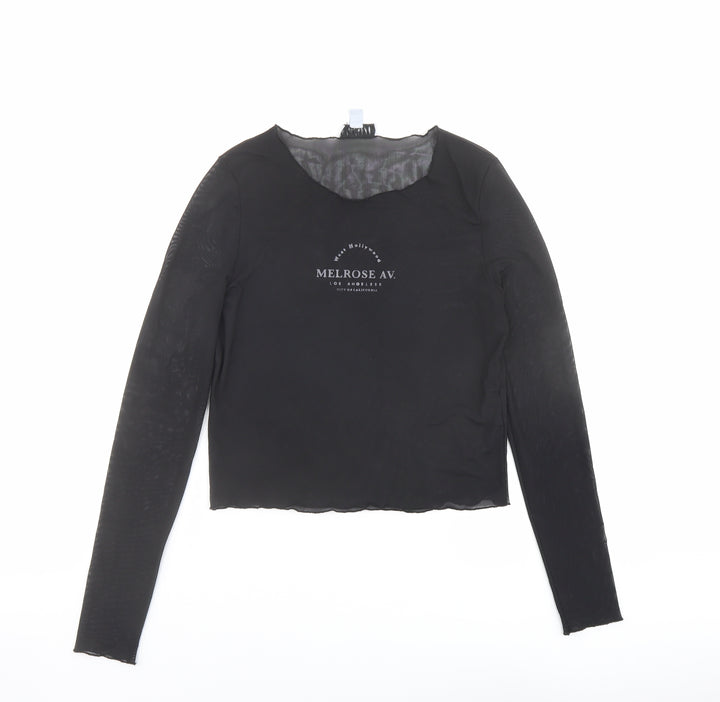 Topshop Womens Black Polyester Basic T-Shirt Size 12 Round Neck - Melrose Av.