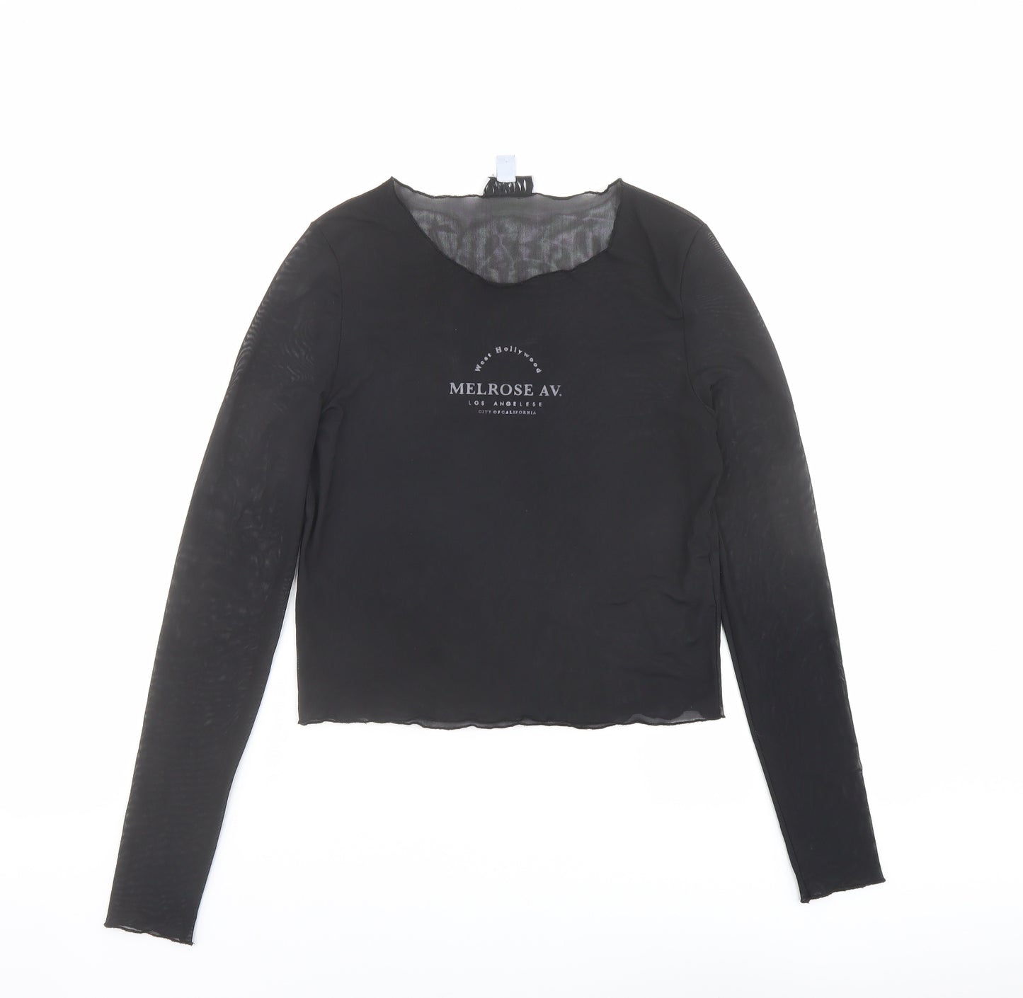 Topshop Womens Black Polyester Basic T-Shirt Size 12 Round Neck - Melrose Av.