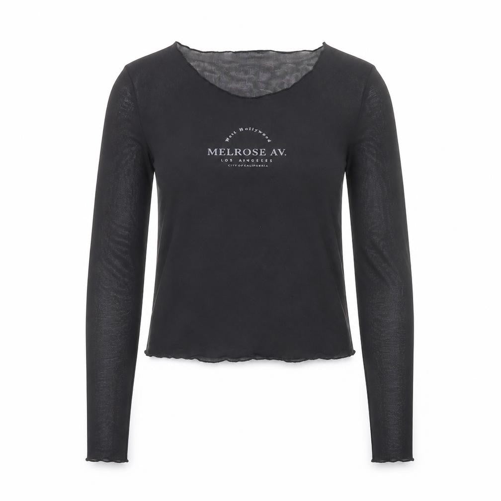Front view of Topshop women’s black polyester basic t-shirt, size UK 12, round neck - melrose av.