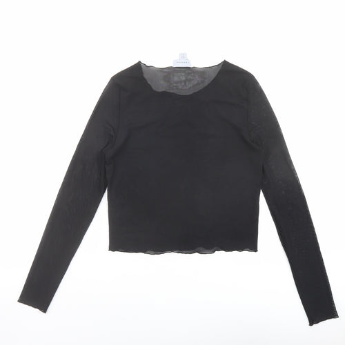 Topshop Womens Black Polyester Basic T-Shirt Size 12 Round Neck - Melrose Av.