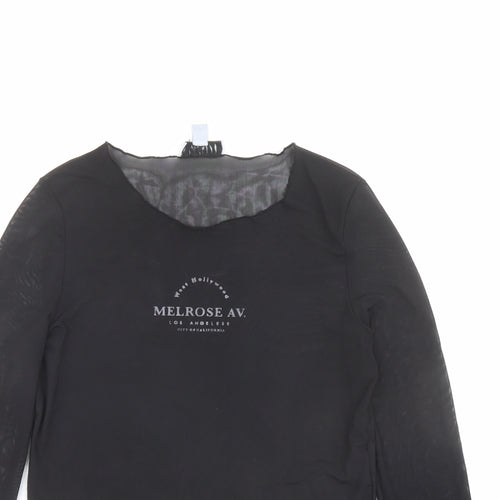 Topshop Womens Black Polyester Basic T-Shirt Size 12 Round Neck - Melrose Av.