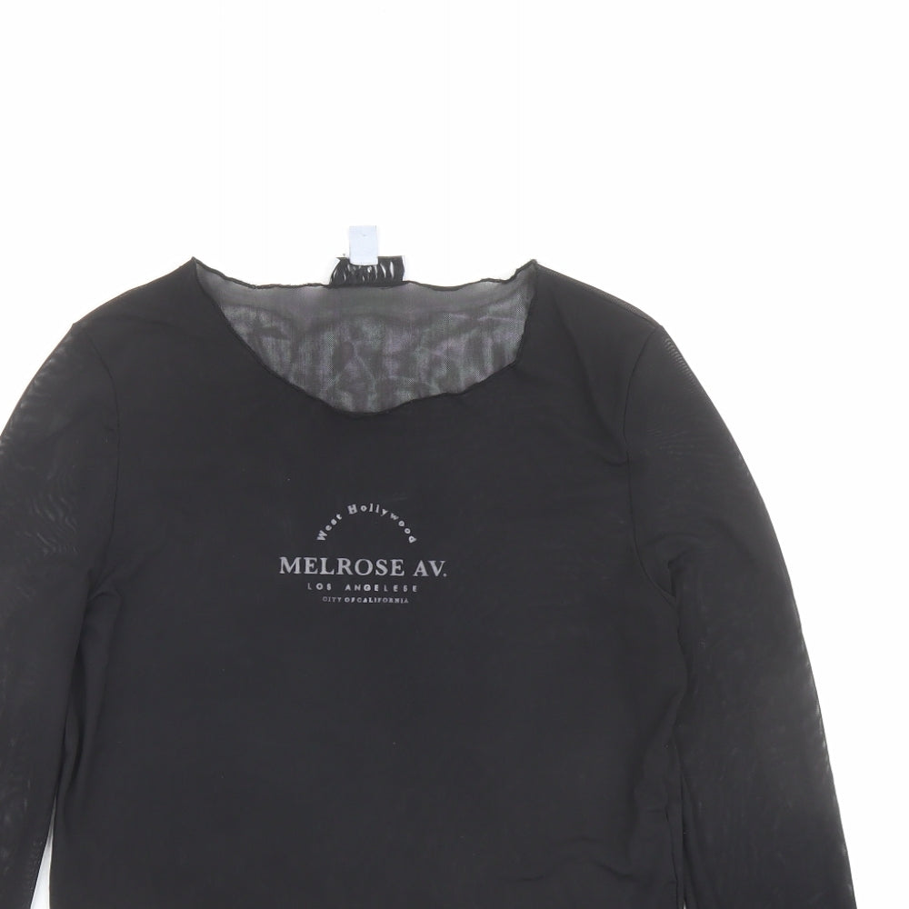 Topshop Womens Black Polyester Basic T-Shirt Size 12 Round Neck - Melrose Av.