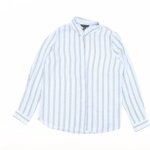 New Look Womens Blue Striped Polyester Basic Button-Up Size 10 Collared